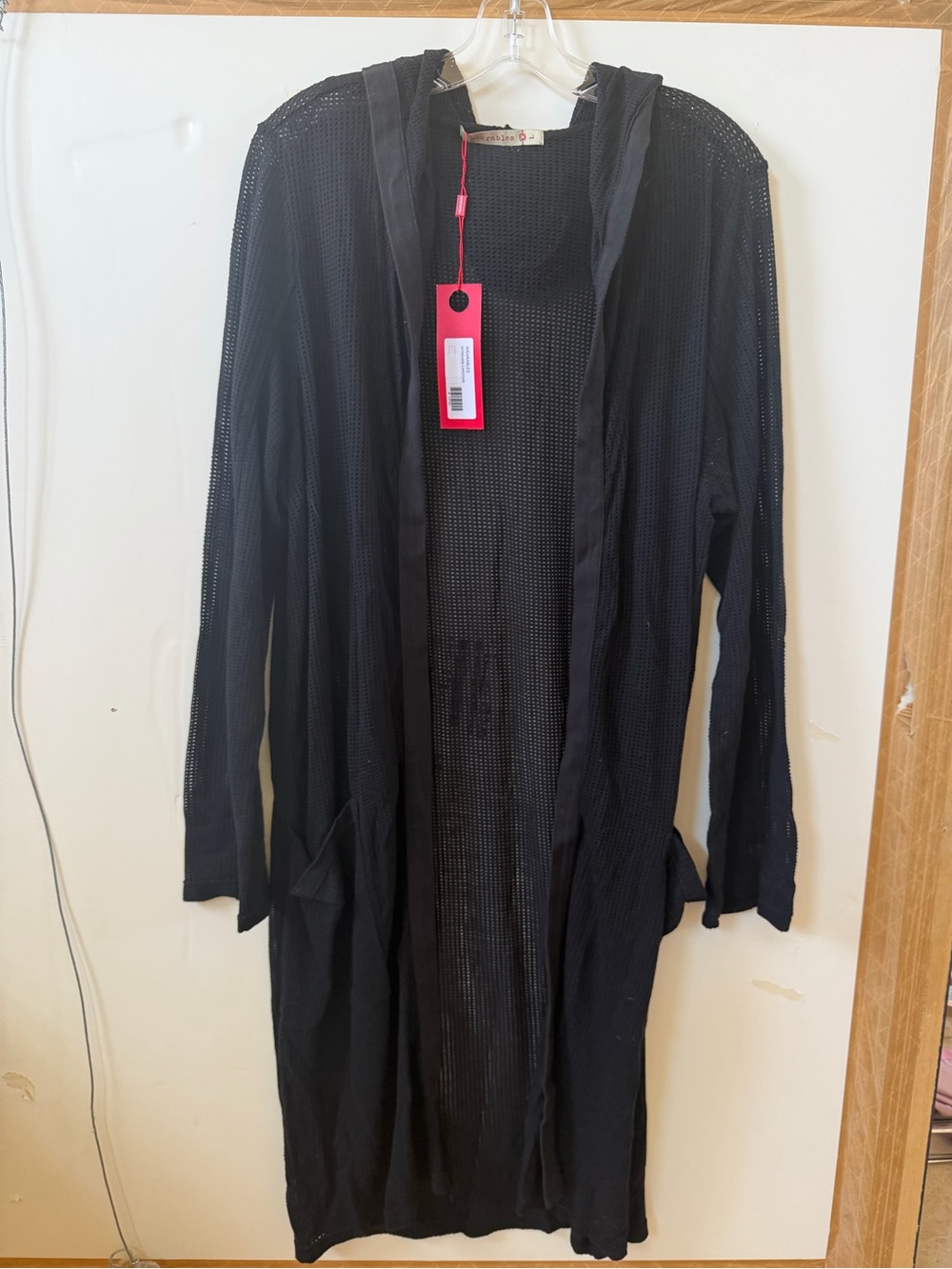 Black Hooded Crochet Cover-Up Cardigan